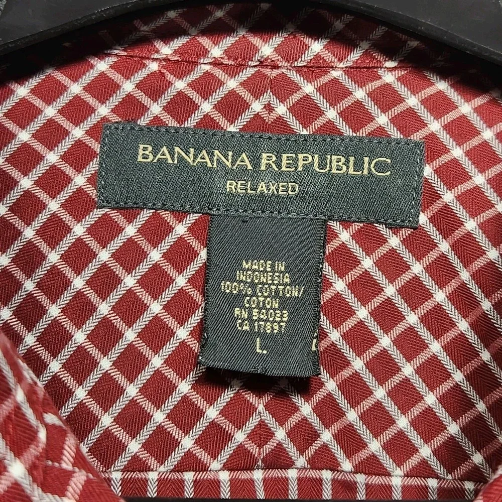 Banana Republic‎ Relaxed Mens Button Down Shirt Size Large Burgundy Checkered